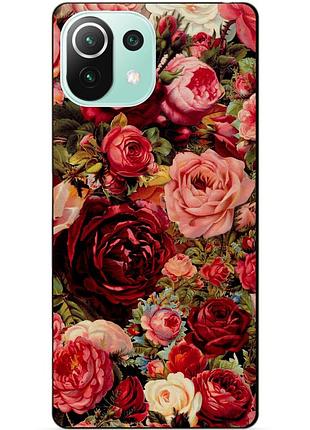 Силиконовый чехол бампер для xiaomi mi 11 lite с рисунком красные розы цветы
