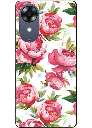Силиконовый чехол бампер для oppo a17k с рисунком пионы цветы