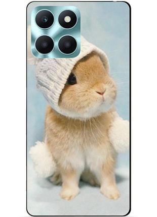 Чехол силиконовый бампер для huawei honor x6a с рисунком зайчик в шапке