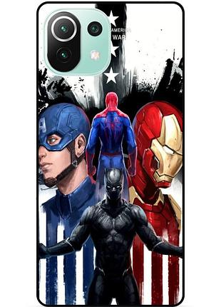 Силиконовый бампер чехол для xiaomi mi 11 lite с рисунком marvel марвел человек паук