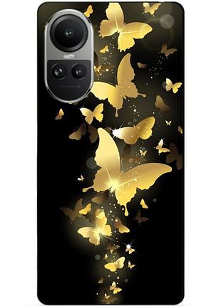 Силиконовый чехол бампер для oppo reno 10 с рисунком золотые бабочки мотыльки