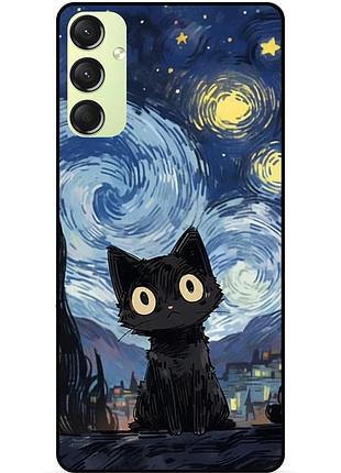 Чехол силиконовый бампер для samsung a04s с рисунком котик ван гог звездная ночь