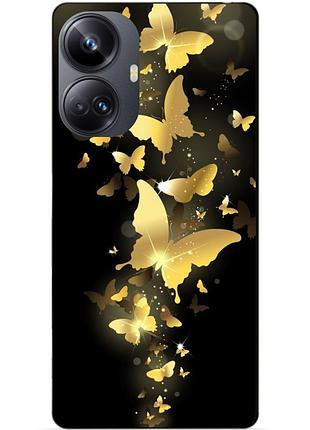 Силиконовый чехол бампер для realme 10 pro plus с рисунком золотые бабочки мотыльки