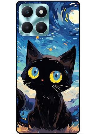 Чехол силиконовый бампер для huawei honor x6a котик звездная ночь ван гог