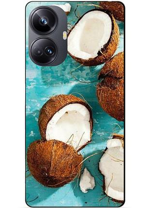 Силиконовый чехол бампер для realme 10 pro plus с рисунком кокосы