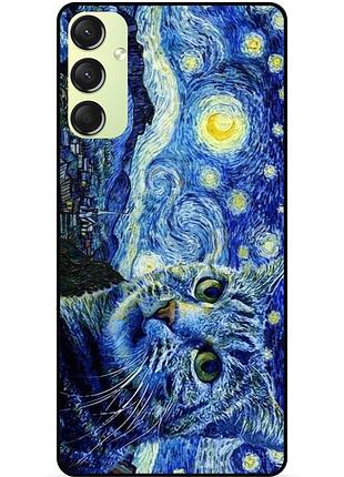 Чехол силиконовый бампер для samsung m52 с рисунком кошечка звездная ночь ван гог