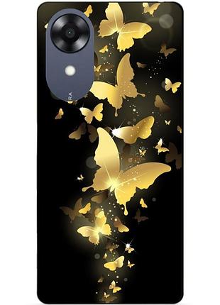 Силіконовий чохол бампер для oppo a17k з малюнком золоті метелики метелики метелики