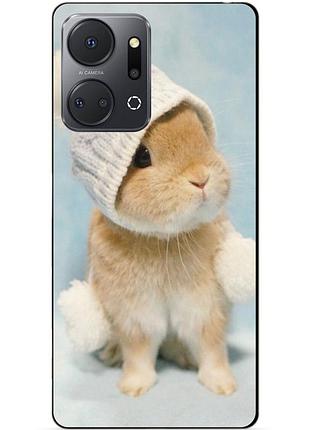 Чехол силиконовый бампер для huawei honor x7a с рисунком зайчик в шапке