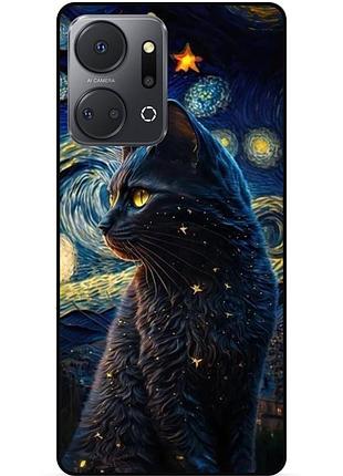 Чехол силиконовый бампер для huawei honor x7a с рисунком кошечка ван гог звездная ночь