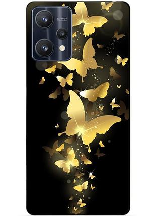 Силиконовый чехол бампер для realme 9 pro с рисунком золотые бабочки мотыльки