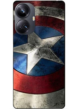 Силиконовый чехол бампер для realme 10 pro plus с рисунком капитан америка супергерой marvel
