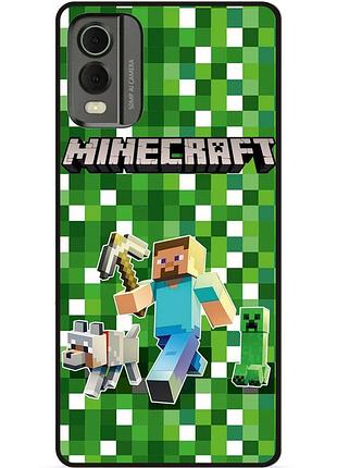 Силиконовый чехол бампер для nokia c32 стив minecraft крипер майнкрафт