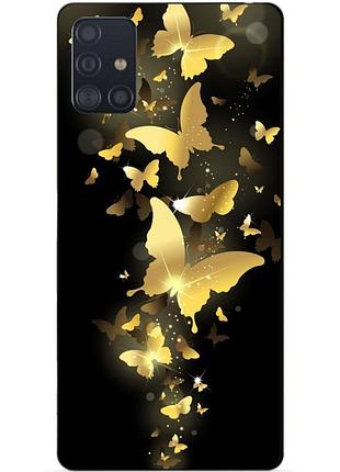 Чехол силиконовый бампер для samsung m51 с рисунком золотые бабочки мотыльки