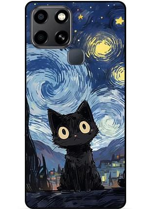 Силіконовий бампер чохол для infinix smart 6 з малюнком котик ван гог зіркова ніч