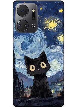 Чехол силиконовый бампер для huawei honor x7a с рисунком котик ван гог звездная ночь