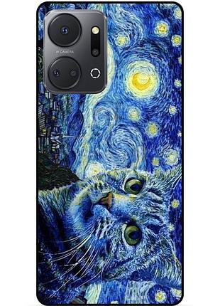 Чехол силиконовый бампер для huawei honor x7a кошечка звездная ночь ван гог