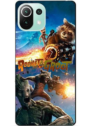 Силиконовый чехол бампер для xiaomi mi 11 lite rocket groot ракета грут стражи галактики
