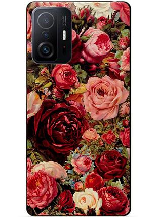 Силіконовий чохол бампер для xiaomi 11t / 11t pro з малюнком червоні троянди квіти