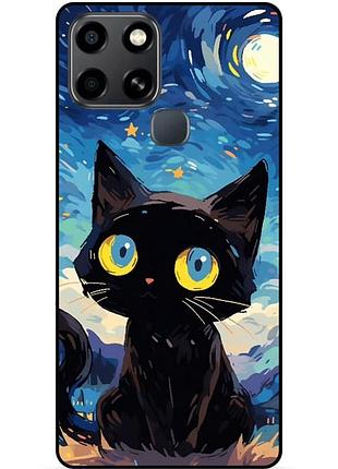 Чехол силиконовый бампер для infinix smart 6 котик звездная ночь ван гог