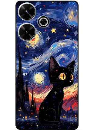 Чехол силиконовый бампер для xiaomi redmi 13 с рисунком котик звездная ночь ван гог