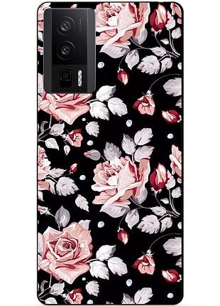 Чехол силиконовый бампер для xiaomi poco f5 pro с рисунком розы цветы