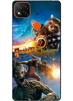 Чехол силиконовый бампер для xiaomi redmi 9c rocket groot ракета грут стражи галактики