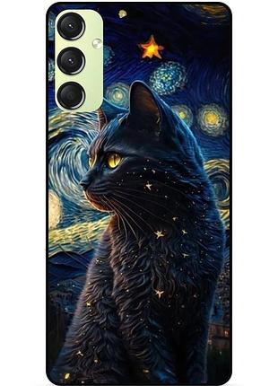 Чехол силиконовый бампер для samsung m52 с рисунком кошечка ван гог звездная ночь