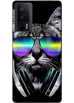 Чехол силиконовый бампер для xiaomi poco f5 pro с рисунком музыкальный кот