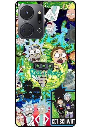 Чехол силиконовый бампер для huawei honor x7a с рисунком rick and morty рик и морти