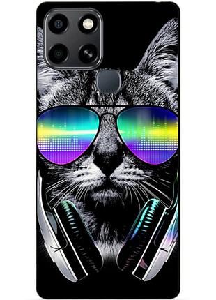 Чехол силиконовый бампер для infinix smart 6 с рисунком музыкальный кот
