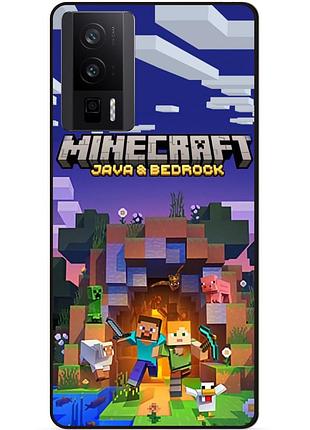 Чехол силиконовый бампер для xiaomi poco f5 pro с картинкой майнкрафт minecraft