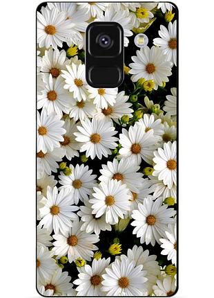 Чехол силиконовый бампер для samsung a8 plus с рисунком ромашки цветы