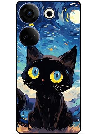 Силіконовий бампер чохол для tecno camon 20 pro котик ван гог зіркова ніч