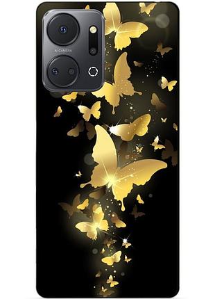 Чехол силиконовый бампер для huawei honor x7a с рисунком золотые бабочки мотыльки