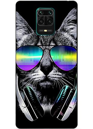 Силіконовий чохол бампер для xiaomi redmi note 9s з малюнком музичний кіт