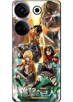 Силіконовий чохол бампер для tecno camon 20 pro з малюнком атака на титанів attack on titan