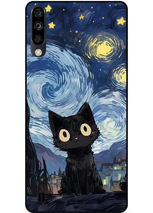 Чехол силиконовый бампер для zte blade a7 2020 с рисунком котик ван гог звездная ночь