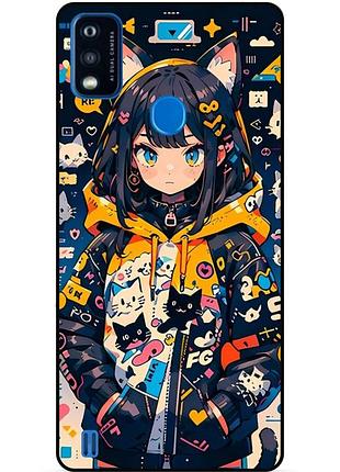 Чехол силиконовый бампер для zte blade a51 с рисунком котики аниме