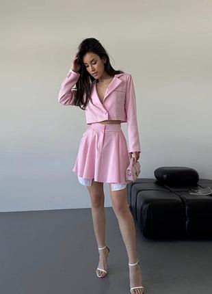 Укорочений oversize піджак та спідниця з імітацією кишень