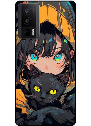Чехол силиконовый бампер для xiaomi poco f5 pro с рисунком аниме котик