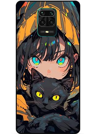 Силіконовий бампер чохол для xiaomi redmi note 9 pro з малюнком котик аніме