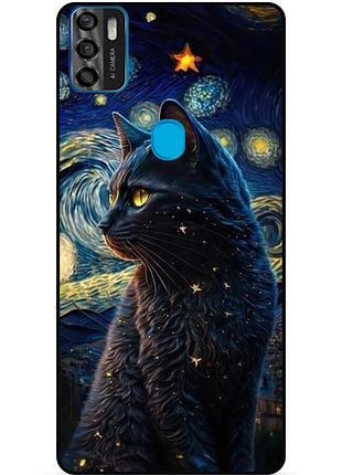Силіконовий бампер чохол для zte blade a7s з малюнком кішка ван гог зіркова ніч