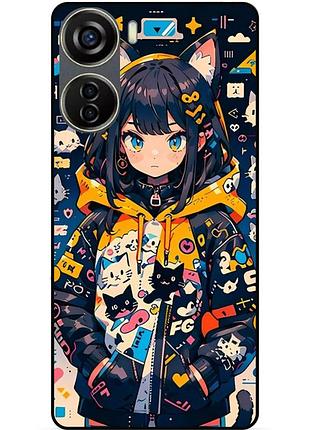 Силіконовий бампер чохол для zte blade v40 design з малюнком котики аніме
