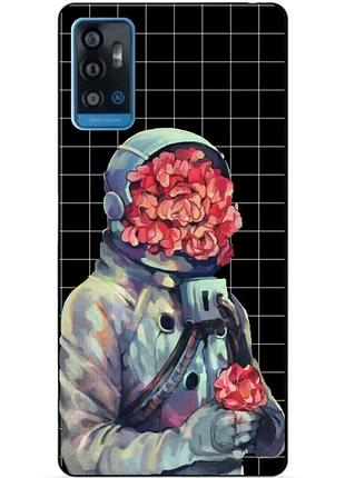 Чехол силиконовый бампер для zte blade a71 с рисунком скафандр цветы