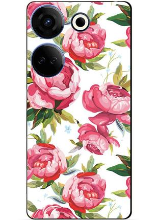 Силіконовий чохол бампер для tecno camon 20 pro з малюнком півонії квіти