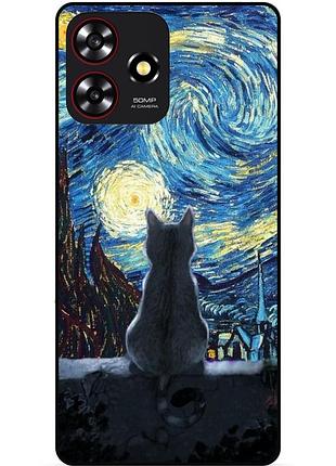 Чехол силиконовый бампер для zte blade a73 с рисунком кошечка звездная ночь ван гог