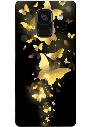 Чехол силиконовый бампер для samsung a8 plus с рисунком золотые бабочки мотыльки