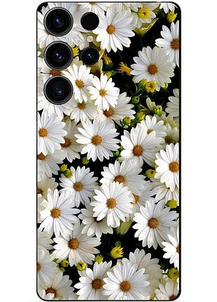 Чехол силиконовый бампер для samsung s23 ultra с рисунком ромашки цветы