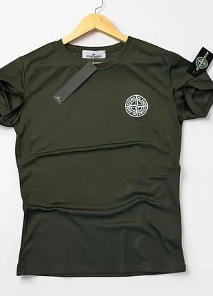 Футболка мужская stone island молодежная спортивная хаки, стон айленд с патчами зеленая s m l xl xxl