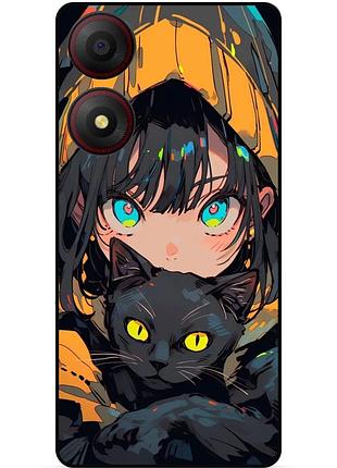 Чехол силиконовый бампер для zte blade a34 с рисунком аниме котик